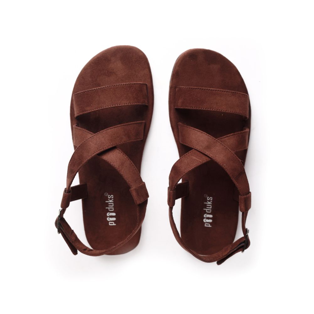 Suede Flat Sandals For Men | Hand-Crafted | Up-cycled Rubber Tyres | Brown