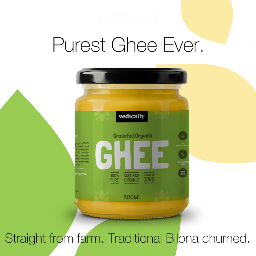 Grass-fed Organic Ghee | Bilona Churn | No Trans Fat | Pure | Organic | Glass Jar of 500 ML