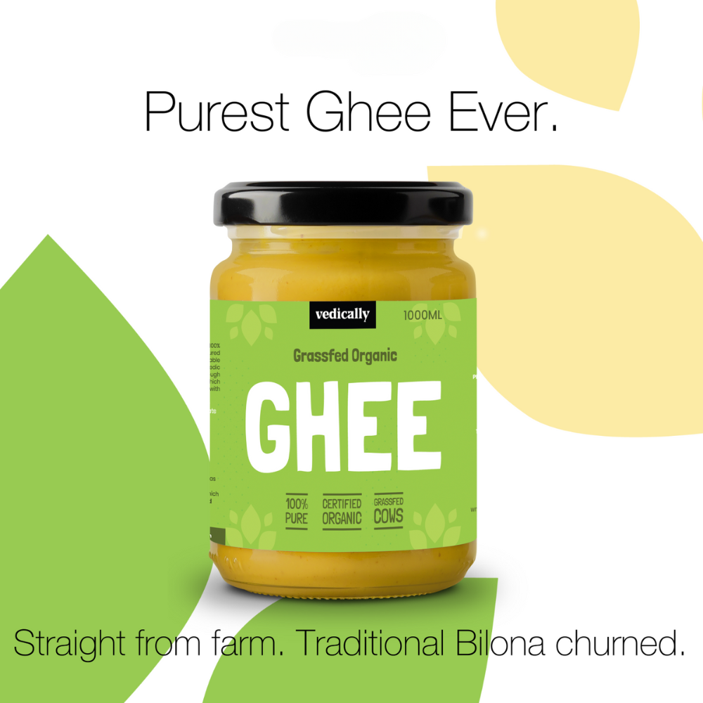 Grass-fed Organic Ghee | Bilona Churn | No Trans Fat | Pure | Organic | Glass Jar of 1 L