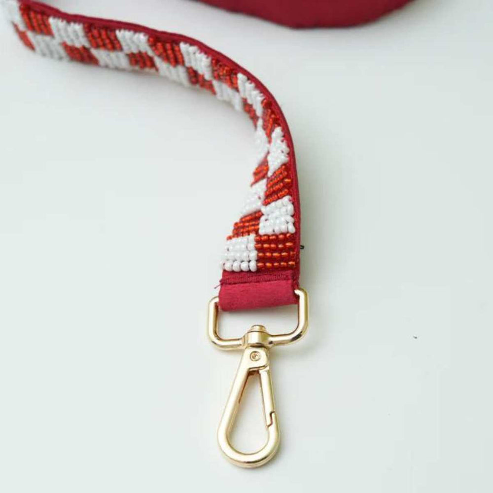 Checkered Leash & Collar | Red & White | Hand-Embroidered | S/M/L | All Breeds