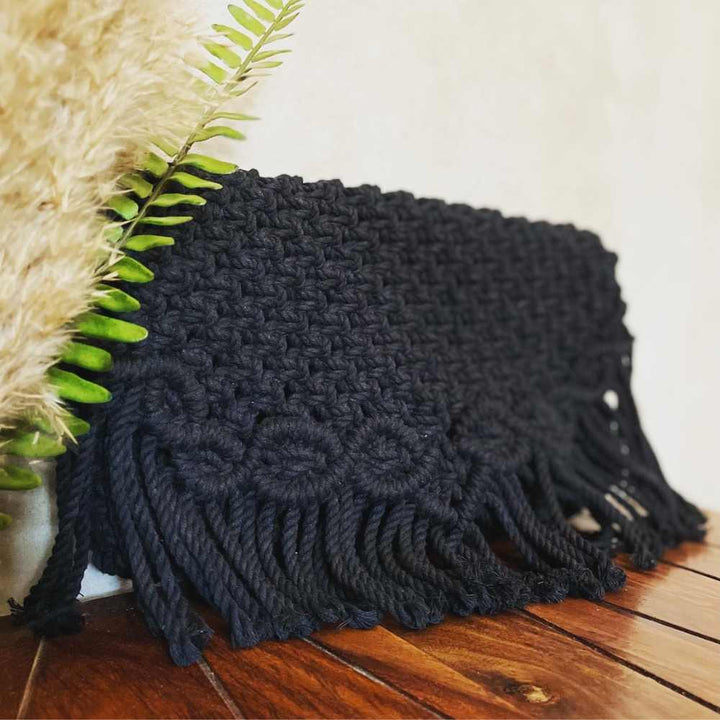 Bohemian Style Hand-Crafted Sling Bag | Conveniently Stylish | Macrame | Natural Cotton | Black