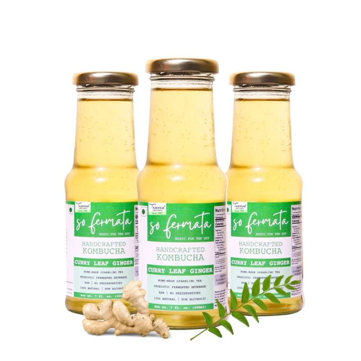 Handcrafted Curry Leaf Ginger Kombucha | Organic | Probiotic | Gut Health | 200 ML