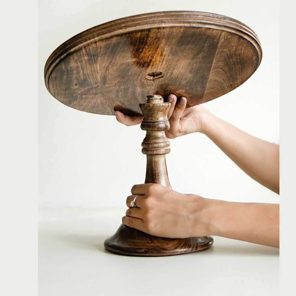 Detachable Cake Stand | Hand-Crafted | Seasoned Mango Wood | Travel Friendly | 11.5 Inch