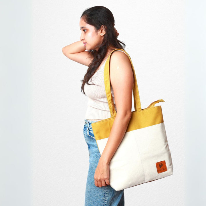 Dual Shade Shopper Tote Bag | Cotton Canvas | Hand-Crafted | Sustainable