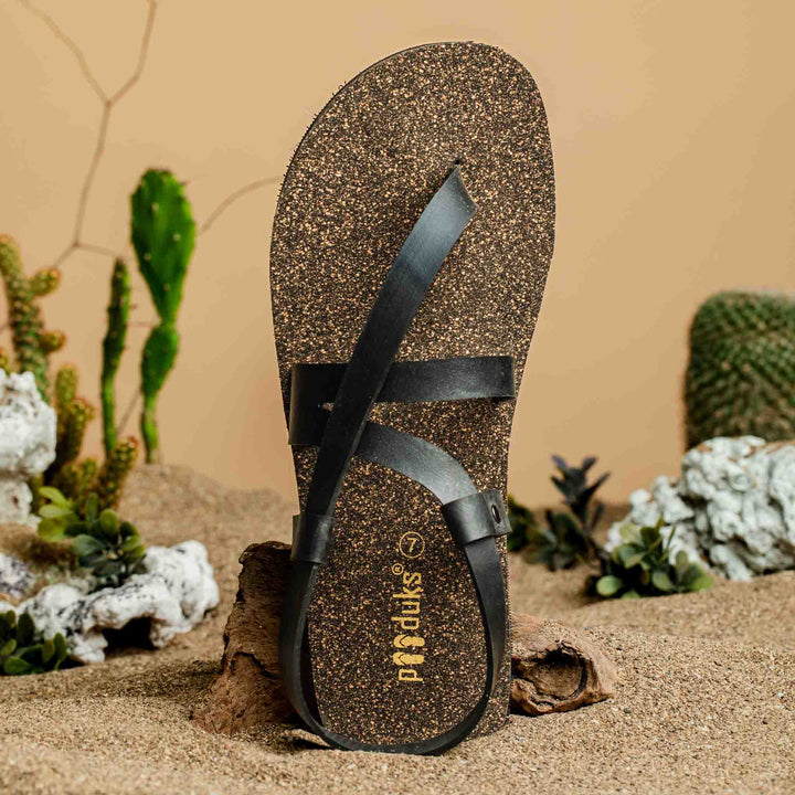 Muddy Brown And Black Flat Sandals for Men | Recycled Strap & Waterproof Cork