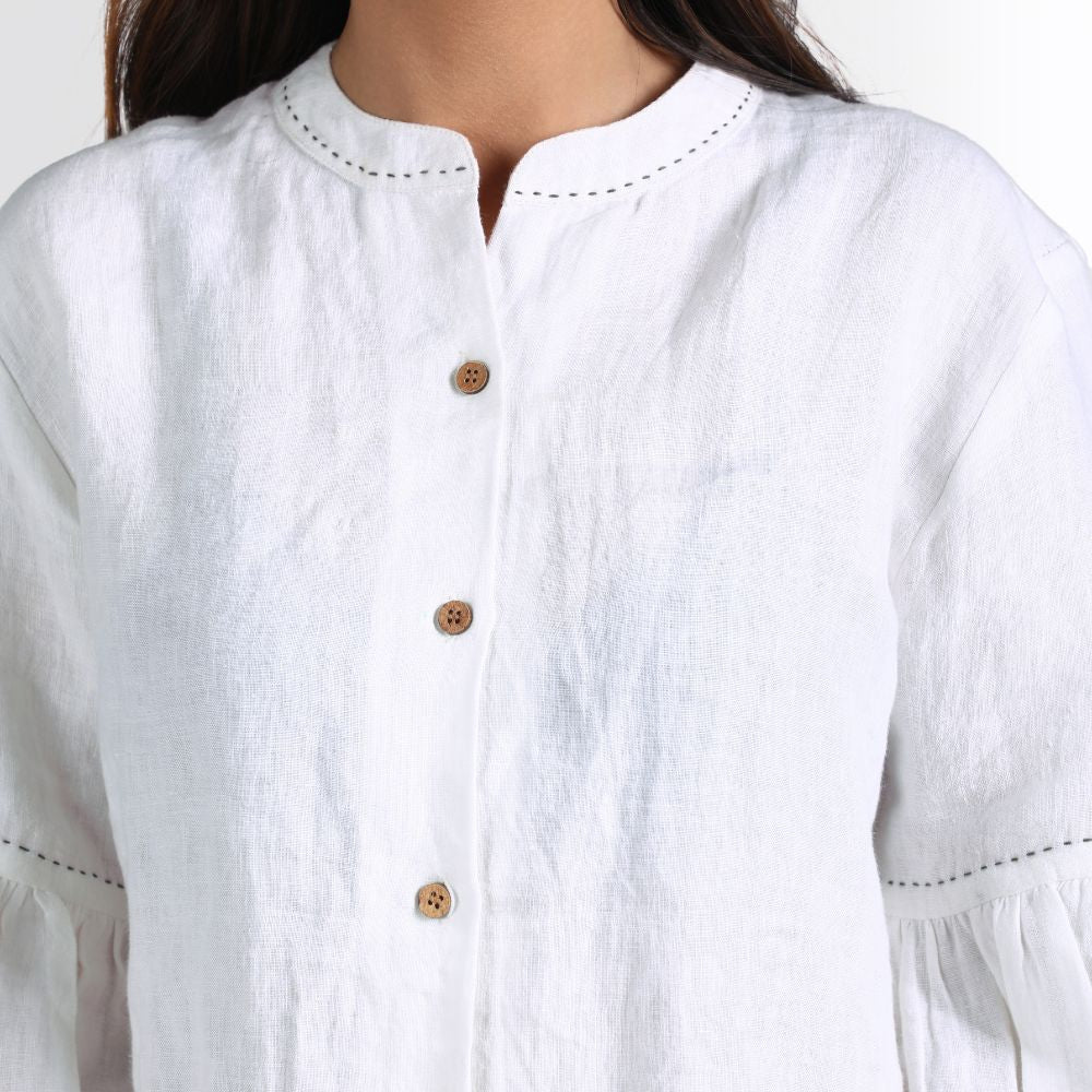 Katha Embroidered White Aurora Shirt | 100% European Linen | Eco-Friendly