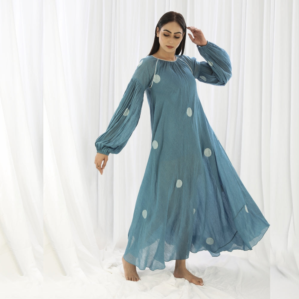 French Blue Bishop Sleeve Maxi Dress | Sustainably Classy and Feminine