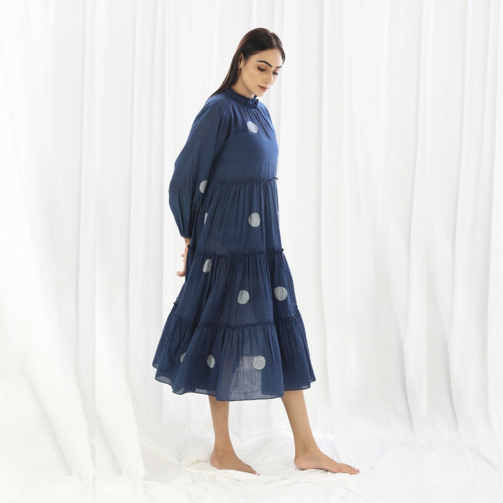 Turtle Neck Tier Dress For Women | Comfortable Fit | Daily Wear | Navy & White