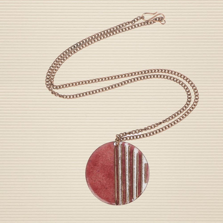 Crinkle Stripes Copper Enamel Pendant Necklace | Hand-crafted