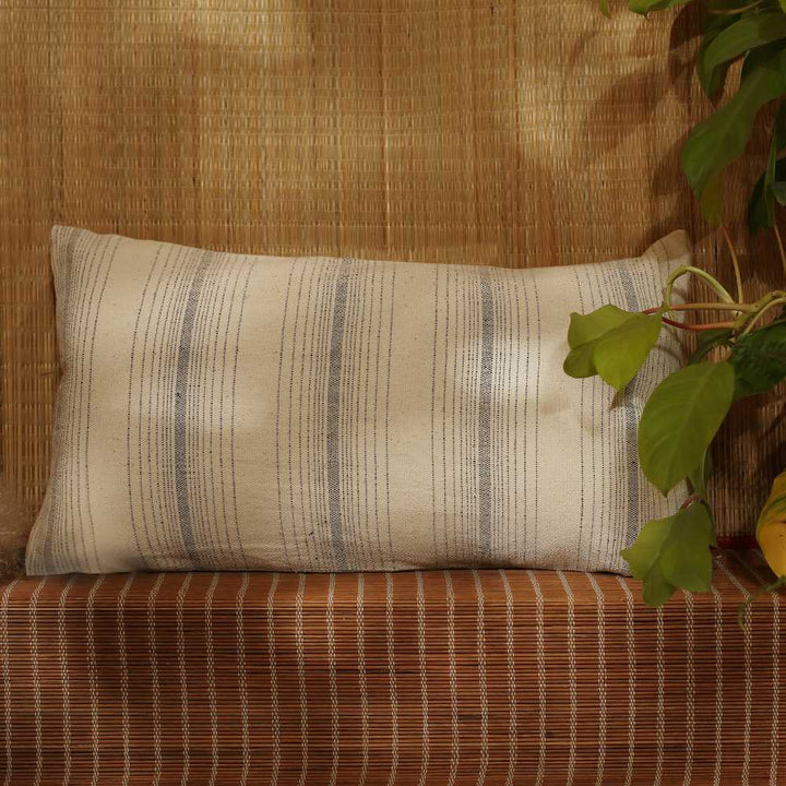 Lumbar Cushion Cover | Ivory with Black Stripe Weave | Elegant Home Decor |14"x24"