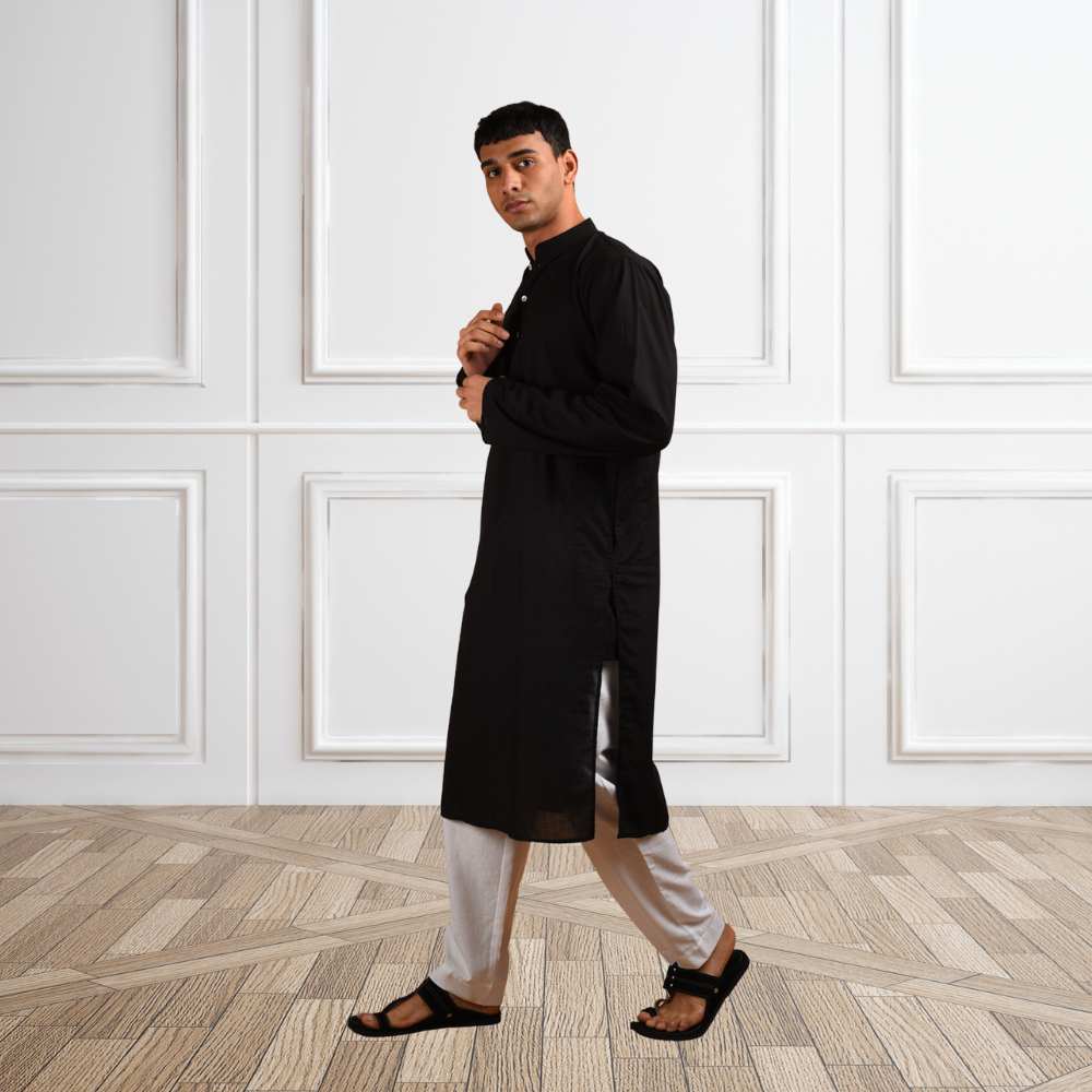 Black Cotton Long Kurta | Cotton