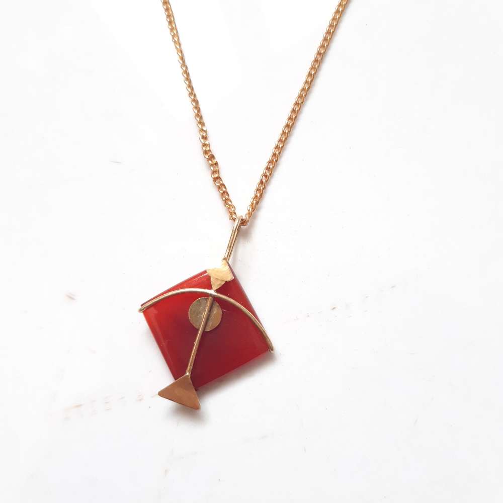 Red Pendant | Kite Designed | Hand Cut | Made of Red  Onyx And Gold Plated 925 Silver