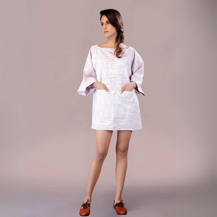 Bree Boxy Top-cum-Dress | Hand-Embroidered | Relaxed Fit | Casual Dressing | Lilac