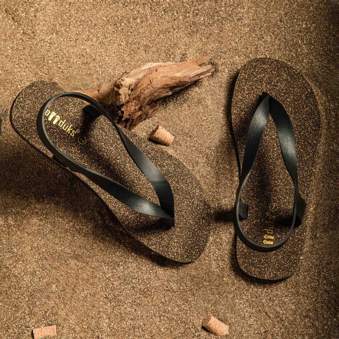 Black Thong-Strap Waterproof Cork Sandals | Unisex | Vegan & Biodegradable