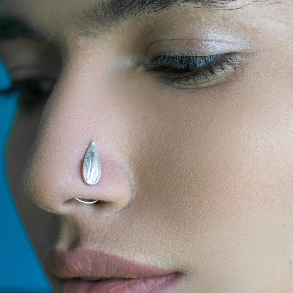 Pure Silver Nose Pin | Eclectic Style | Petal Lined | For Global Traveller | Bare Minimal Designing