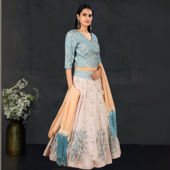 Parineeta Tussar Silk Lehenga Set | Hand-Crafted | Embellished | Elegant | Graceful