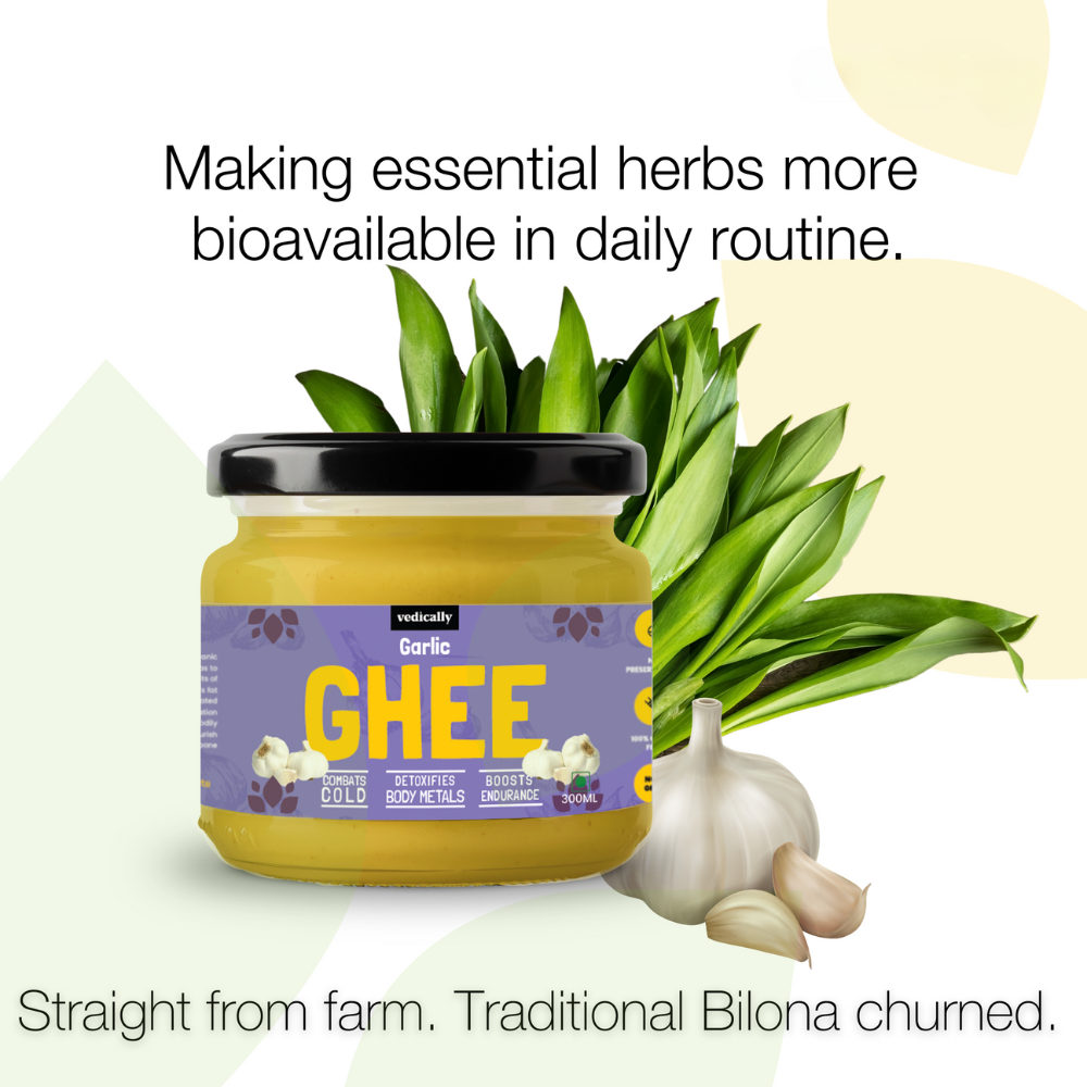 Garlic Ghee | Bilona Churn | Direct From Farm | Zero Trans Fat | Glass Jar of 300 ML