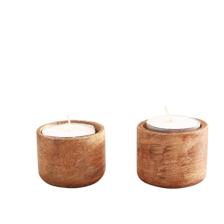 Wooden Tea Light Candle Holder | Festive Decor | Set of 2