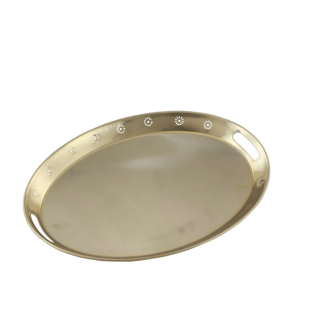 Gold Plated Serving Tray In Oval With Handle | Dining Room Decor | Artisanal | Hand-Crafted |  21"