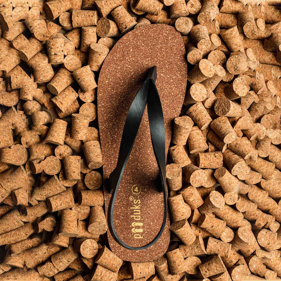 Thong-Strap Waterproof Cork Brown Sandals | Flats for Women | Vegan