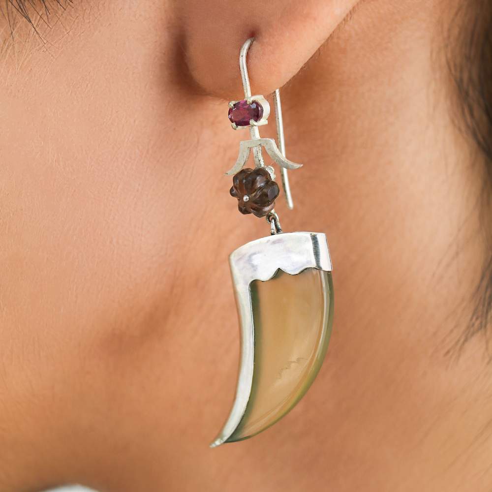 Floral-Claw Earring | Hand Crafted with Semi-Precious Gem Stones And Sterling Silver