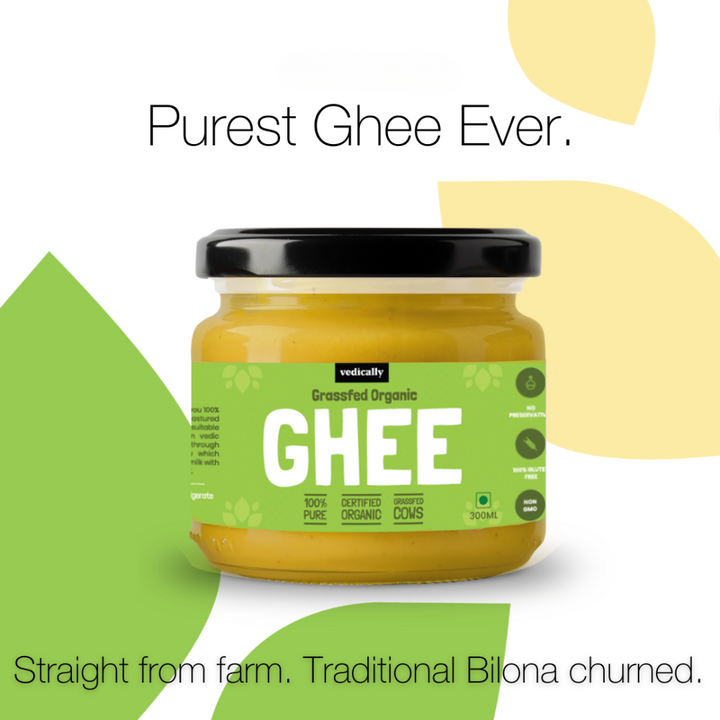 Grass-fed Organic Ghee | Bilona Churn | No Trans Fat | Pure | Organic | Glass Jar of 300 ML