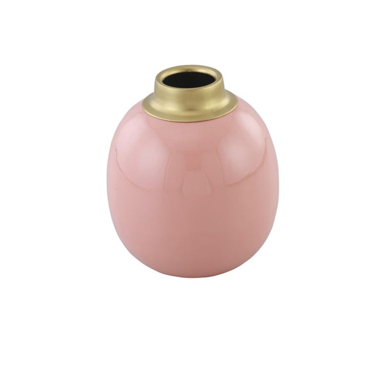 Contemporary Design Pink Round Enamel Vase | Table Accents | Centre Piece Decor | Hand-Crafted | 6 Inch