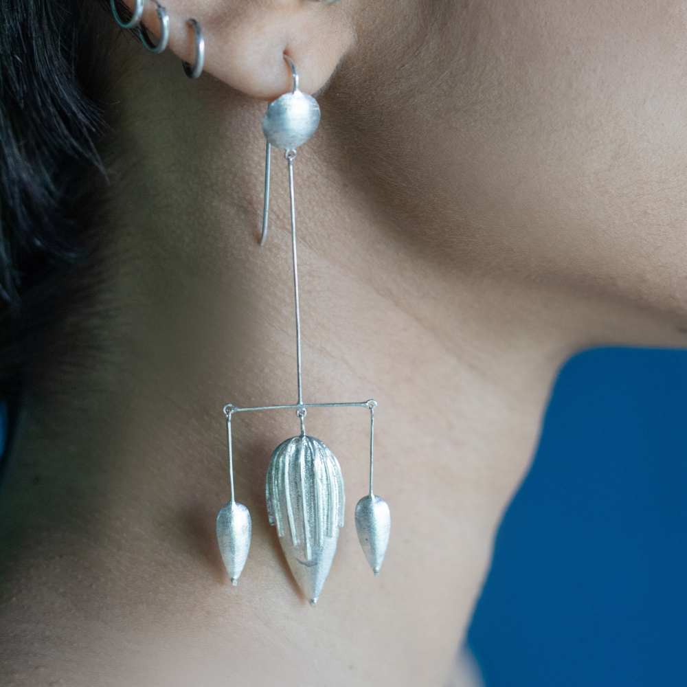 Pure Silver Long Dangling Earring | Contemporary Traditionalist | Subtly Modern | Minimal Design