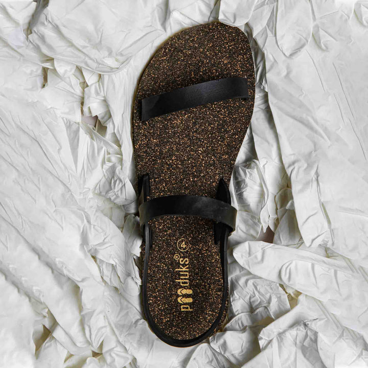 Black Cork Flat Sandal for Women | Redefine Fashion & Functionality | Odor-free