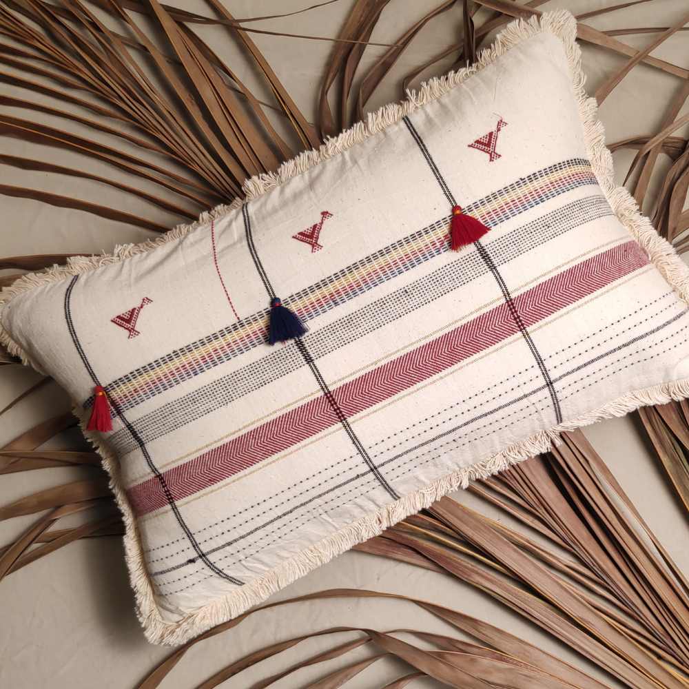 Stripe Lumbar Organic Cotton Cushion Cover | Hand-Woven | 20" x 12"