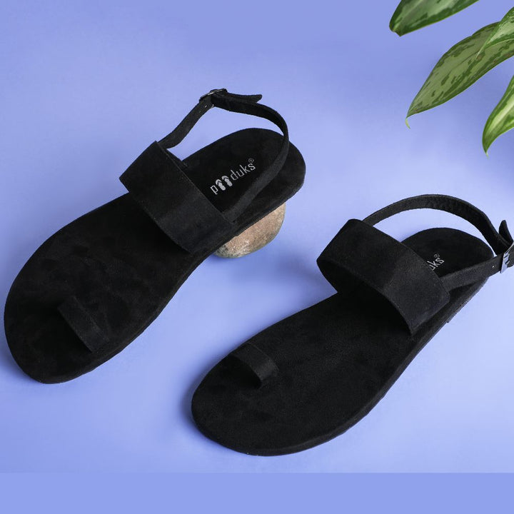 Black Flat Sandals For Men | Designed and Made Sustainably by Artisans