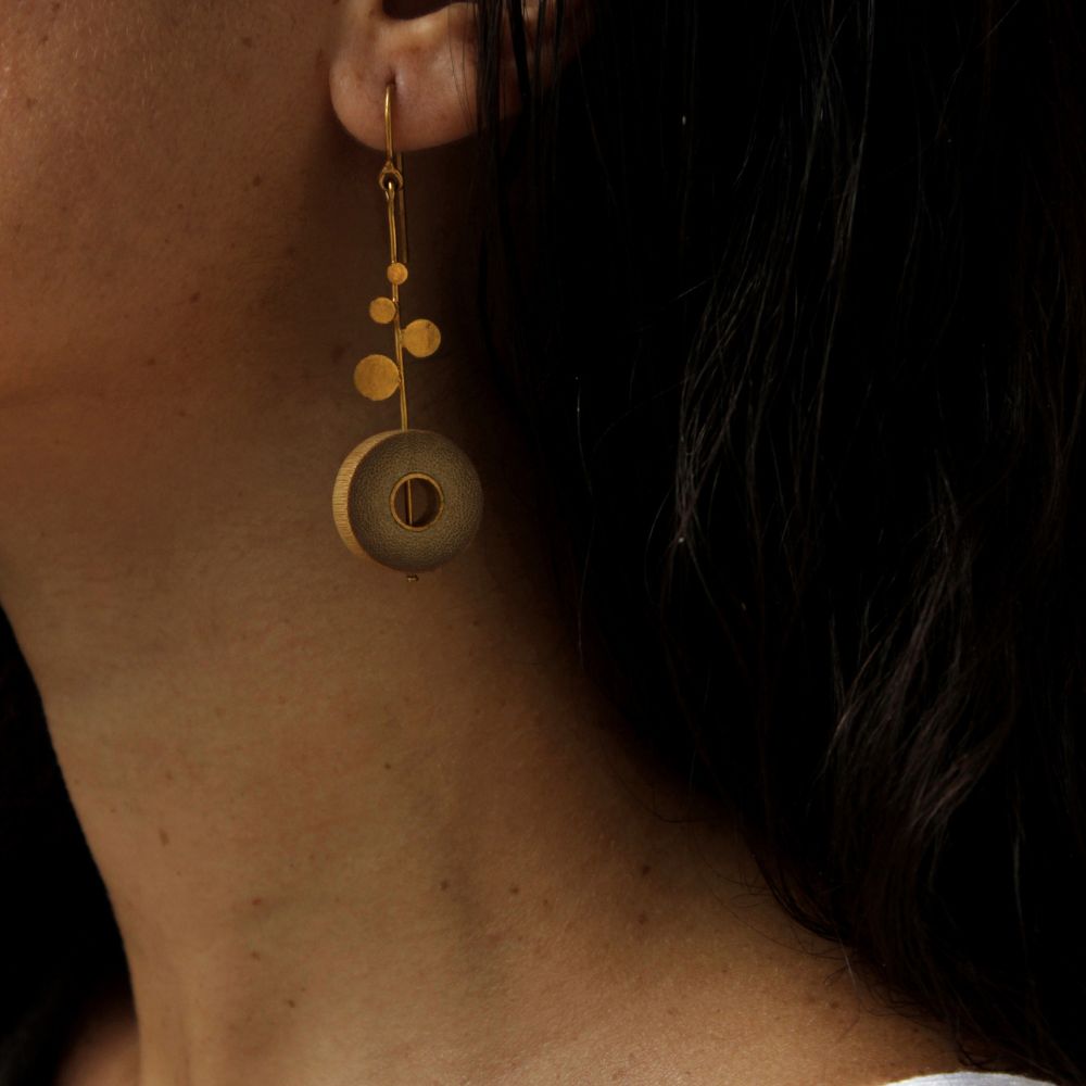 Rhea Dot Dash Earrings | Hand- Crafted | 92.5 Silver & Gold Plated Recycled Brass & Bamboo