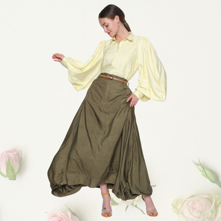 Adalia Asymmetric Cowl Skirt | Comfortable Fabric | Olive Green