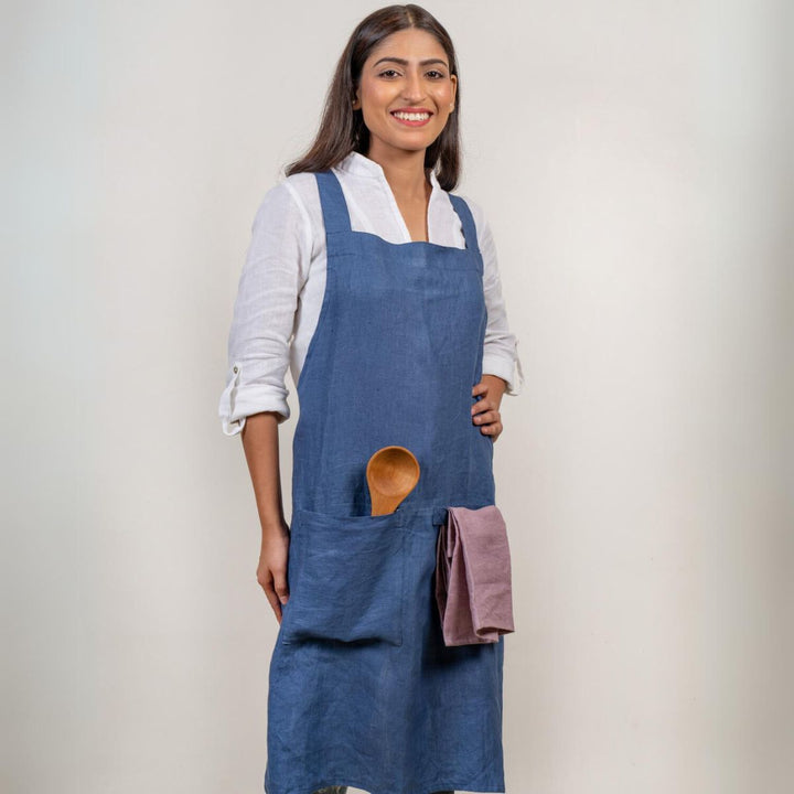 Cross Back Apron With Pockets | Anti Microbial Hemp Fabric | Multi-Functional | Solid Colour | No Tie Apron 