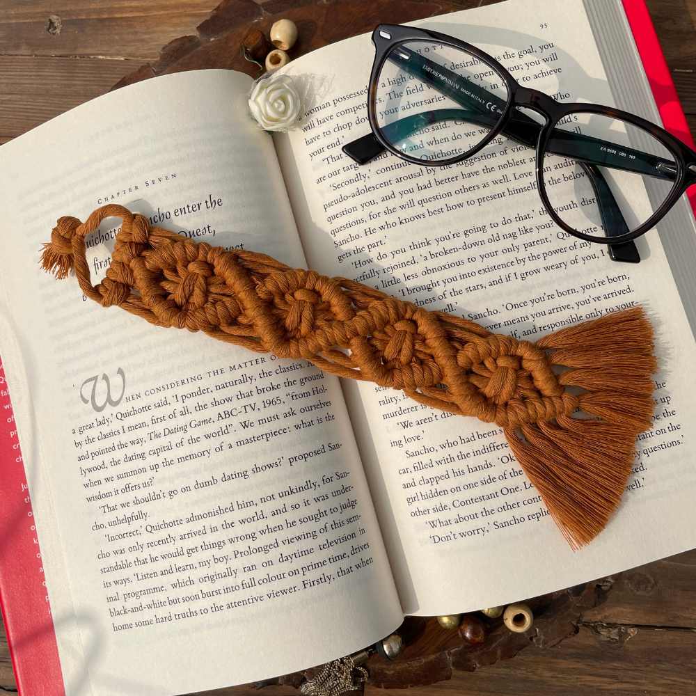 Bohemian Hand-Crafted Bookmark With Tassels | Macrame Craft | Natural Cotton | Hand-Made | 10"