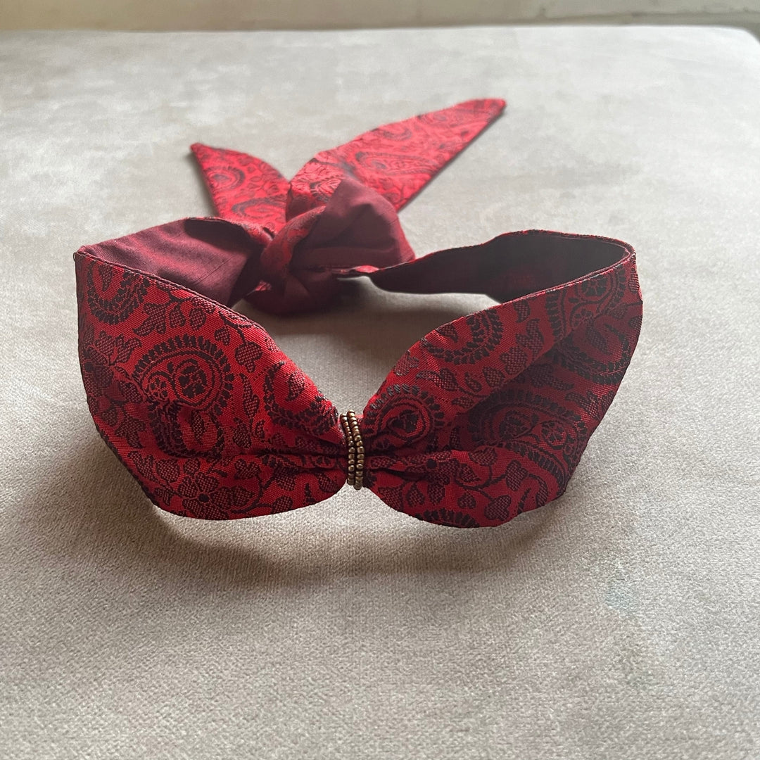 Knotted Headband for Women | Maroon Banarasi Silk | Hair Friendly | Free Size