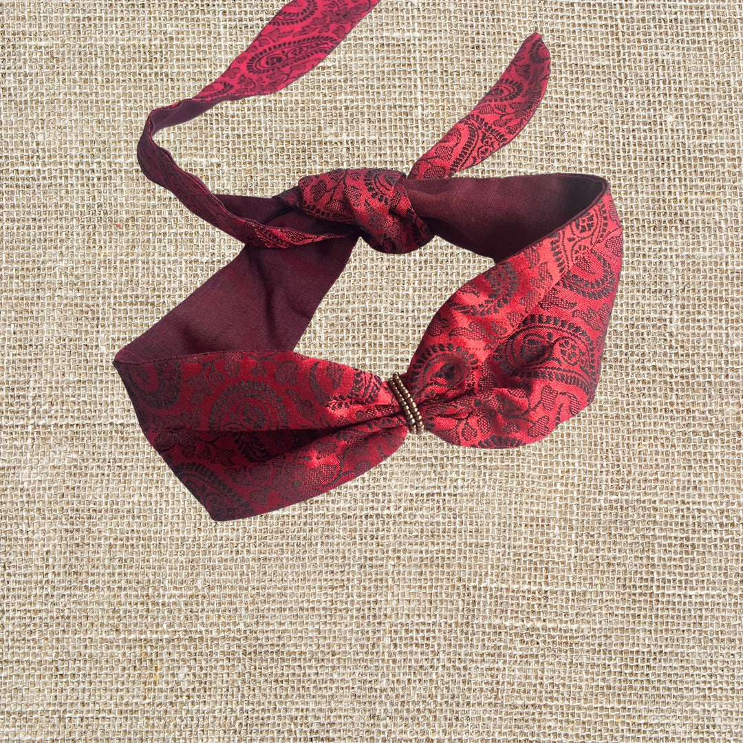 Knotted Headband for Women | Maroon Banarasi Silk | Hair Friendly | Free Size