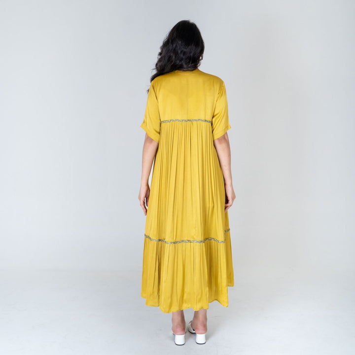 Yellow-Green Braided Gather Long Cape  | Modal | Effortless style