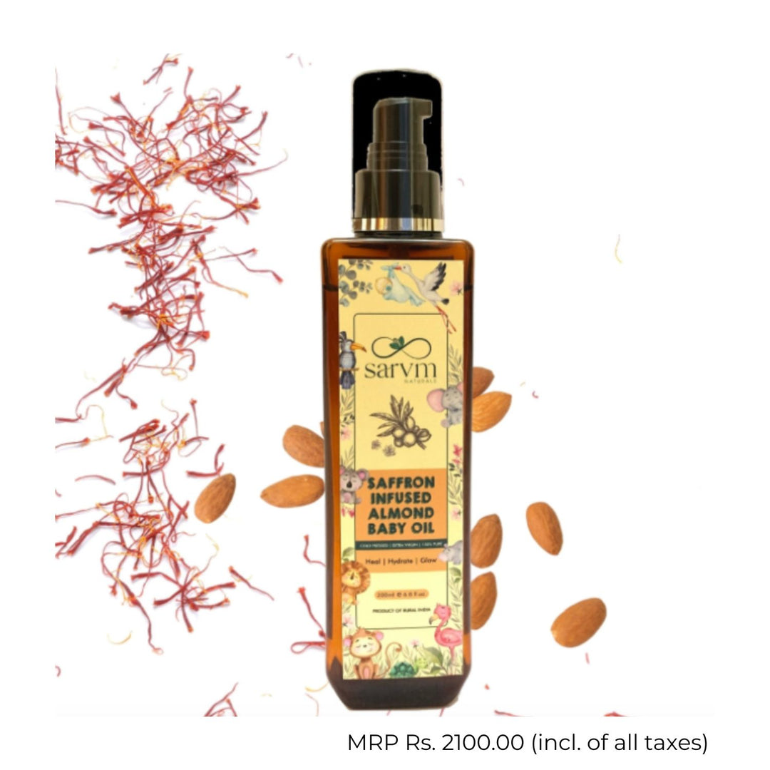 Saffron Infused Almond Baby Oil | Nourishing & Brightening for Skin and Hair