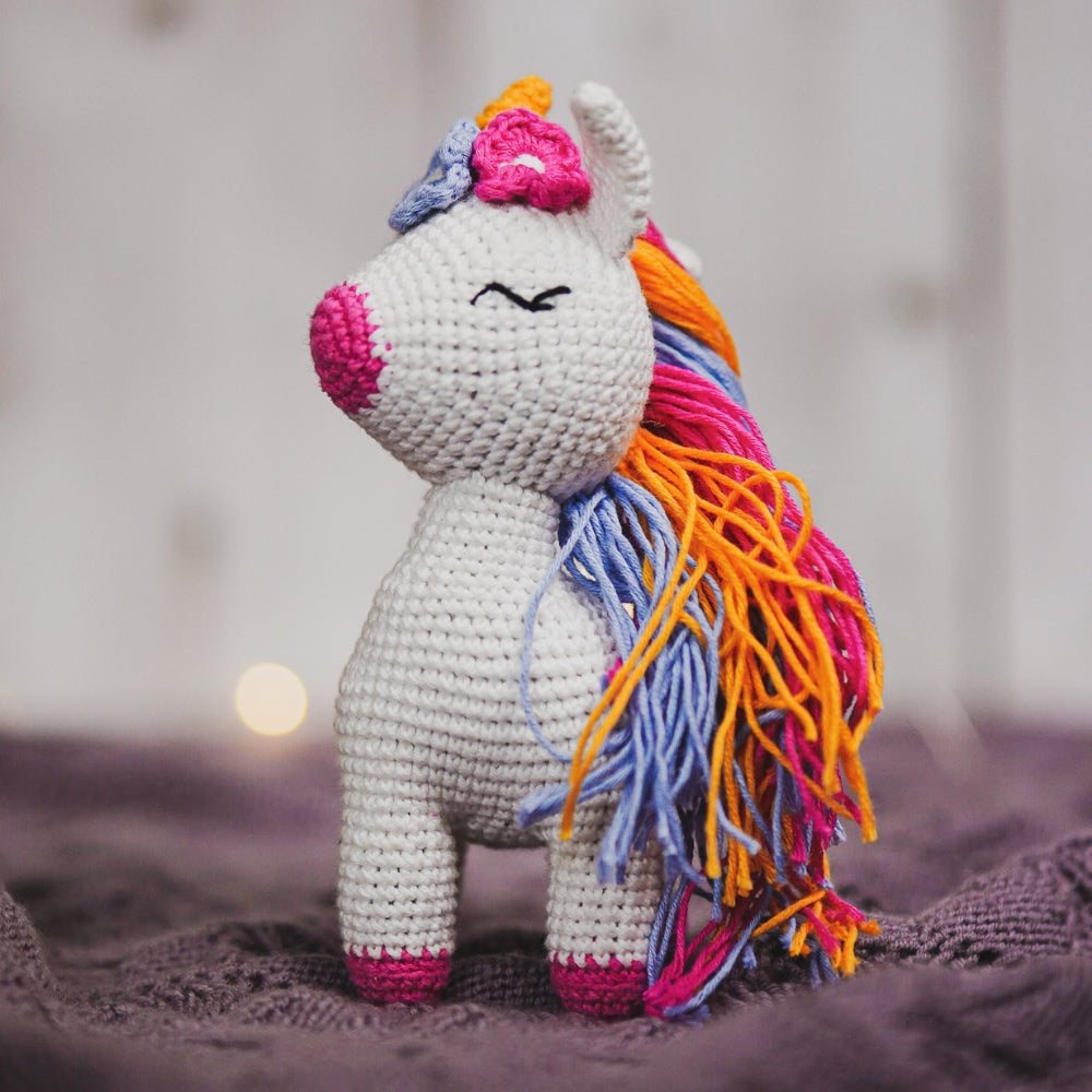 Cute Unicorn Soft Toy for Babies | Hand Made of Crochet | Kids Safe | White