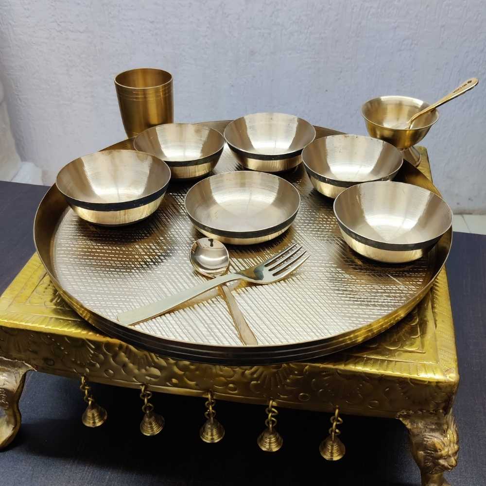 Kansa Maharaja 15.5" Thali Dinner Set | Hand-Crafted In Bronze | Set Of 10