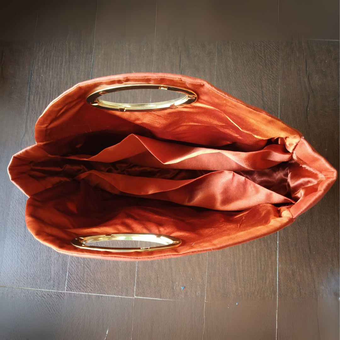 Rust Circular Bag | Silk & Banarasi Elegance | For Festive Grace