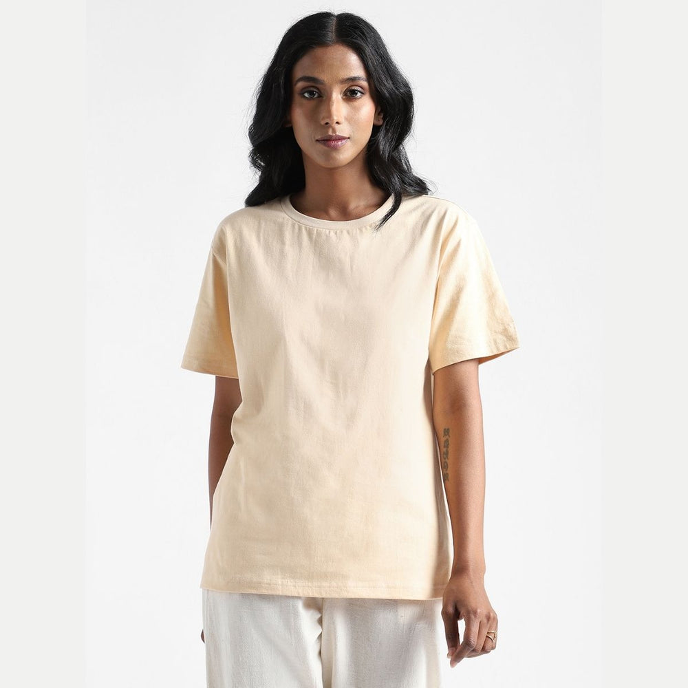 Womens Round Neck T-shirt | Organic Cotton | Naturally Dyed | Creamy Corn