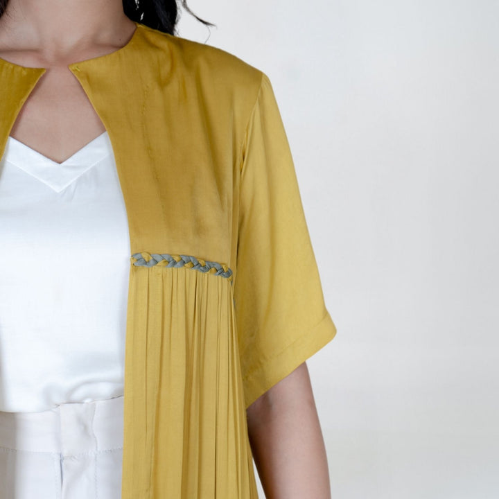 Yellow-Green Braided Gather Long Cape  | Modal | Effortless style