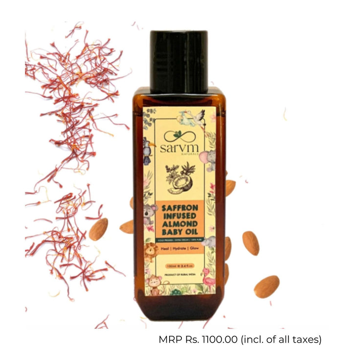 Saffron Infused Almond Baby Oil | Nourishing & Brightening for Skin and Hair