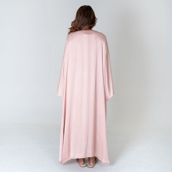 Pink-Green Braided Long Kaftan | Modal | Monochrome Elegance