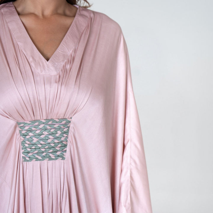 Pink-Green Braided Long Kaftan | Modal | Monochrome Elegance