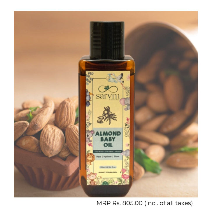 Almond Baby Oil | Vitamin & Omega-3 Rich | Skin Softening Brightening & Healing