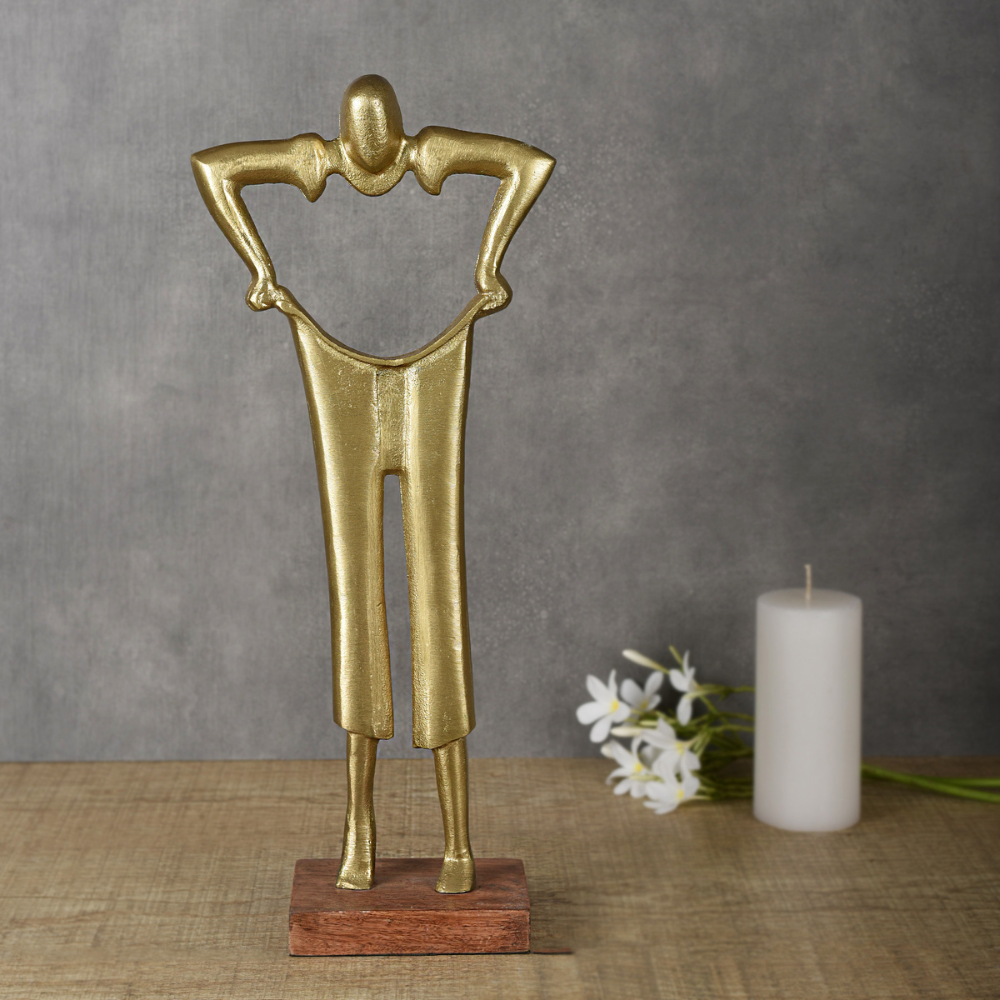 Pulling Pant Sculpture/ Showpiece | Elegant Table Accents | Hand-Crafted | Matt Gold | 21.2 Inch