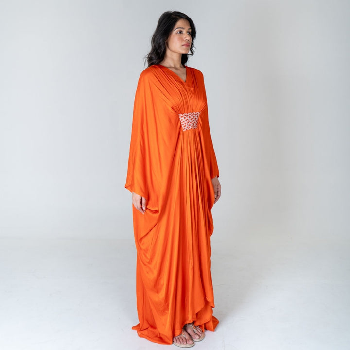 Orange-Pink Braided Long Kaftan | Modal | Sustainable Timeless elegance